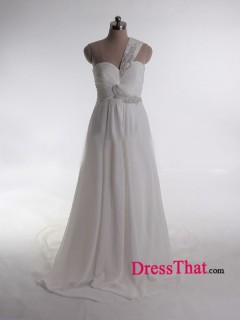 Elegant One Shoulder Floor Length Ruched Beading Column Ruffles Chiffon Cheap Prom Dresses Under 150