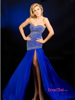 Flattering Sweetheart Beading Sequins Front Split Royal Blue Evening Dresses Under 200 Sale ED-4820