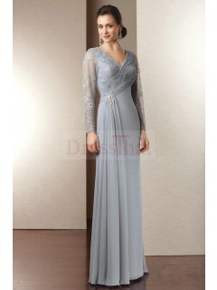 Gorgeous Sheath/Column V-neck Gray Chiffon Mother Of Bride Dresses MBD-30126