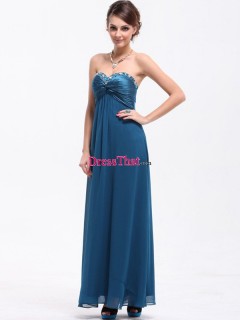 Modest Elegant Empire Sweetheart Beaded Blue Long Chiffon Evening Dress ED-50425