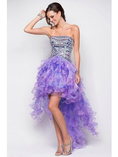 Modern A-Line Strapless Purple Organza Prom Dresses PD-30091