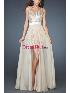Luxurious Sheath/Column One Shoulder Mini Chiffon Prom Dresses PD-80004