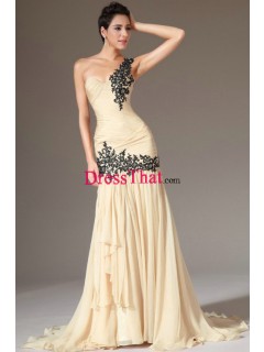 Gorgeous Sheath/Column One Shoulder Court Train Chiffon Prom Dresses PD-80009