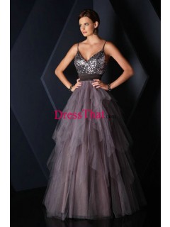 Gorgeous A-Line Spaghetti Floor-Length Tulle Prom Dresses PD-80010