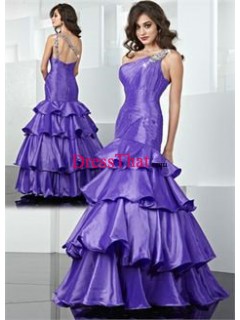 Gorgeous Mermaid/Trumpet One Shoulder Floor-Length Taffeta Prom Dresses PD-80012