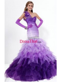 Gorgeous Sheath/Column One Shoulder Floor-Length Taffeta Prom Dresses PD-80013