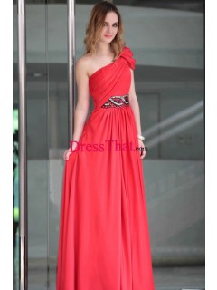 Gorgeous Sheath/Column One Shoulder Floor-Length Chiffon Prom Dresses PD-80015