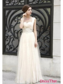 Best On Sale Vintage Floor-Length Straps Empire Waistline Flowers Long White Prom Dresses/Evening Dresses PD-9001