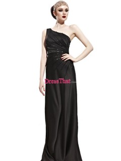 Sexy Elegant Princess One Shoulder Black Floor-length Satin Beads Evening/Cocktail Dress CD-50302