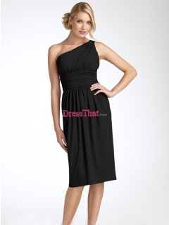 Simple One Shoulder Empire Ruched Chiffon Short Black Bridesmaid Dresses/Prom Dresses Sale BD-4795