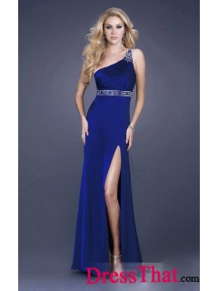 Simple Taffeta High-slit Trumpet One Shoulder Prom Dresses PD-30033