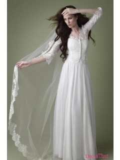 1950S Style Sheath V-necl Long Chiffon And Lace Wedding Dress Under 200 WD-9049