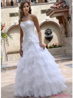 Gorgeous Princess Ruffles Beading Long White Organza Wedding Dress WD-9129