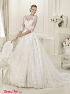 Elegant Princess Scoop 3/4-length Sleeves Appliques Empire Tulle wedding Homecoming dress WD-9497