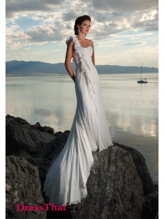 Modern A-Line One Shoulder Sleeveless Flowers Empire Chiffon wedding dress WD-9531