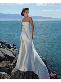 Elegant A-Line One Shoulder Sleeveless Ruched Empire Chiffon wedding dress WD-9535