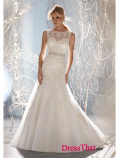 Elegant Mermaid Scoop Sleeveless Appliques Empire Organza wedding dress WD-9584
