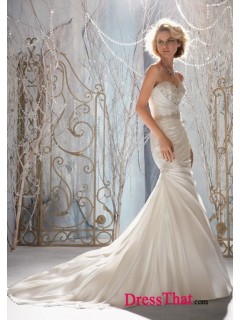 Elegant Trumpet Sweetheart Sleeveless Ruched Empire Satin wedding dress WD-9585