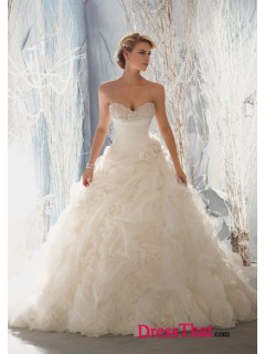 Luxurious Princess Sweetheart Sleeveless Ruffles Natural Organza wedding dress WD-9587