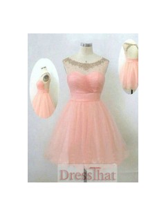 Pretty A-line Scoop Open Back Tulle Homecoming Dresses/Party Dresses  HD-70151