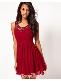 A-line Short Length Ruched Scoop Burgundy and Royal Blue Evening Dress/Prom Dress ED-50007