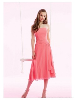 Hot Selling A-line Strapless Tea length Ruched Simple Bridesmaid Dress/Homecoming/Evening Dress  BD-4018