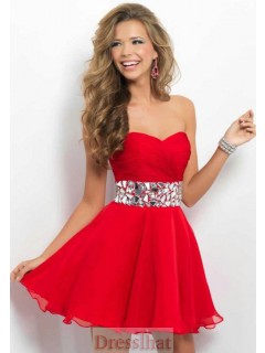 Pretty A-line Short Red Chiffon Beading Sash Homecoming Dresses/Party Dresses  HD-70148