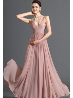 Fantastic V-neck Floor Length Ruffled Spaghetti Neckline Chiffon Prom Dresses/Evening Dresses  ED-4011