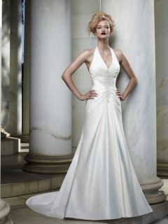 Classic A-line Halter Taffeta Wedding Dress WD-3028