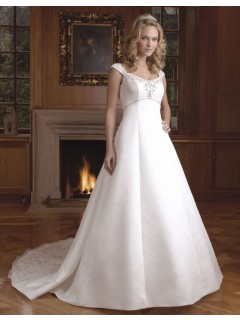 Classic A-line Scoop Satin Straps Embroider Double Layer Wedding Dresses WD-3105