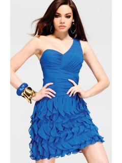Sexy  Elegant A-line One Shoulder Layered Chiffon Royal Blue Inexpensive Homecoming Dresses Under $ 100 HD-1082