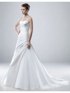 Elegant A-line Strapless Satin Organza Ruched Wedding Dresses WD-3079