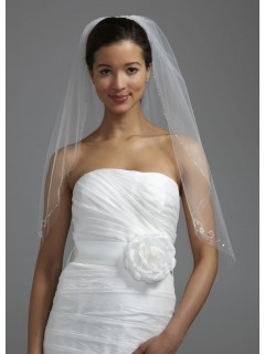 Elegant One Layer Beading and Flower Edge Wedding Veil WV2007
