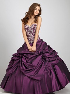 Gorgeous 2013  Ball Gown Sweetheart Embroidery Grape Taffeta Handmade Flower Quinceanera Dresses