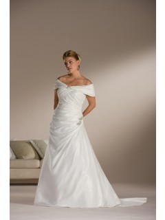 Hot Selling Gorgeous Princess Plus Size Off The Shoulder Chapel Train Satin Wedding Dresses On Sale WD-1013