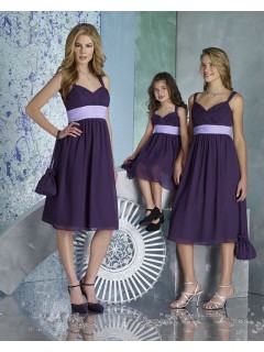 Hot Sale A-line Straps Knee Length Sash Decorated Pleated Purple Bridesmaid Dresses Under 100 BD-2130