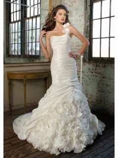 Luxury Mermaid Satin One-shoulder Ruffle Wedding Dresses WD-3090