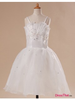 Organza Ball-Gown Spaghetti Straps Ruched White Floor Length Flower Girl Dresses Under $50 FD-2336
