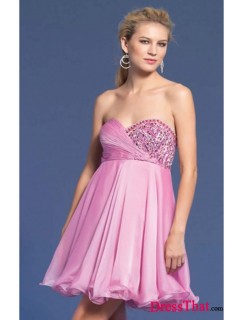 Popular Pink Short/Mini Princess Strapless Sweetheart Beaded Lovely Elastic Satin Prom/Homecoming Dress PD-50086