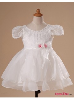 Popular A-line Scoop Handmade Flower Floor Length Lace Organza Flower Girl Dresses FD-2324