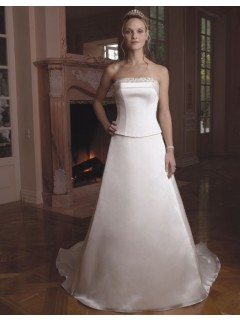 Simple A-line Embroidered Satin Strapless Edge Two Pieces Wedding Dresses WD-3102