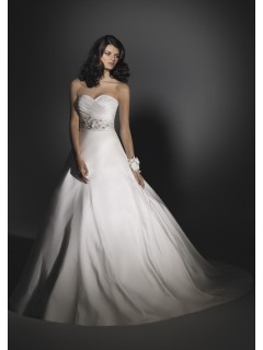 Simple A-line Empire Waist Line Beading Cathedral Train Satin Wedding Dresses WD-3075