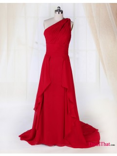 Simple One Shoulder Ruched Layered Chiffon Ruffles Inexpensive Red Prom Dresses/Evening Dresses Sale  PD-4180