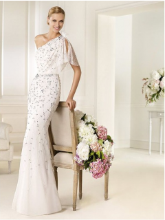 New!!! Gorgeous  Mermaid One Shoulder Strap Tulle Flutter Exquisite Beaded Cheap Informal Wedding Wedding Dresses WD-1062