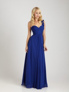 2012 Best Selling Affordable Sheath One-shoulder Sweetheart Long Blue Wedding Bridesmaid Dresses With Hand-made Flowers WPBD-609