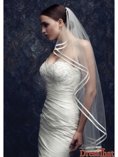 Elegant White One Layer Ribbon Edge Wedding Veils WV-8012