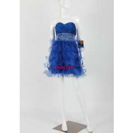 A-Line Sweetheart Short Royal Blue Organza Beaded Homecoming Dress with Ruffles