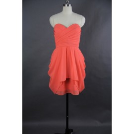 Simple A-Line Sweetheart Short Coral Chiffon Homecoming Dress with Ruched
