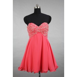 Modern A-Line Sweetheart Short Coral Chiffon Homecoming Dress with Appliques