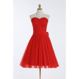 Ball Gown Sweetheart Knee-Length Red Tulle Homecoming Dress with Bow Ruched